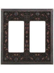 Filigree Double-GFI Switch Plate in Aged Bronze.